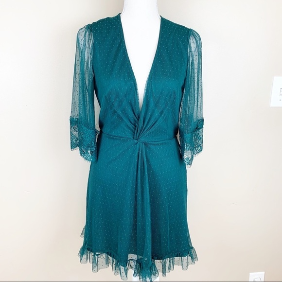 ASOS Green Mini Skater Dress with Lace. Size 6. - Picture 2 of 8